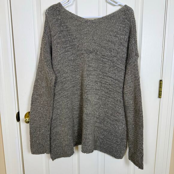 Vince Oversized V-Neck Sweater Women’s Medium Knit Gray Wool Linen Alpaca Blend - Picture 4 of 6